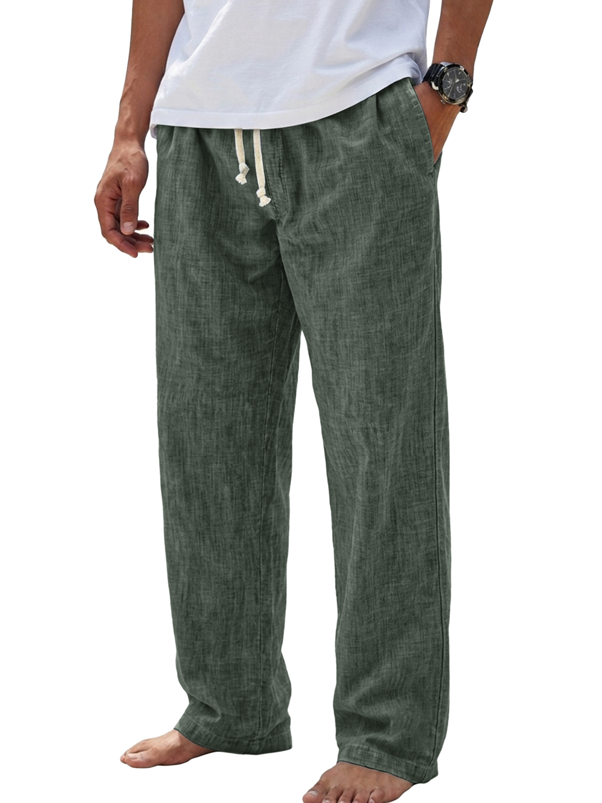 Casual Cotton-Linen Basic Trousers