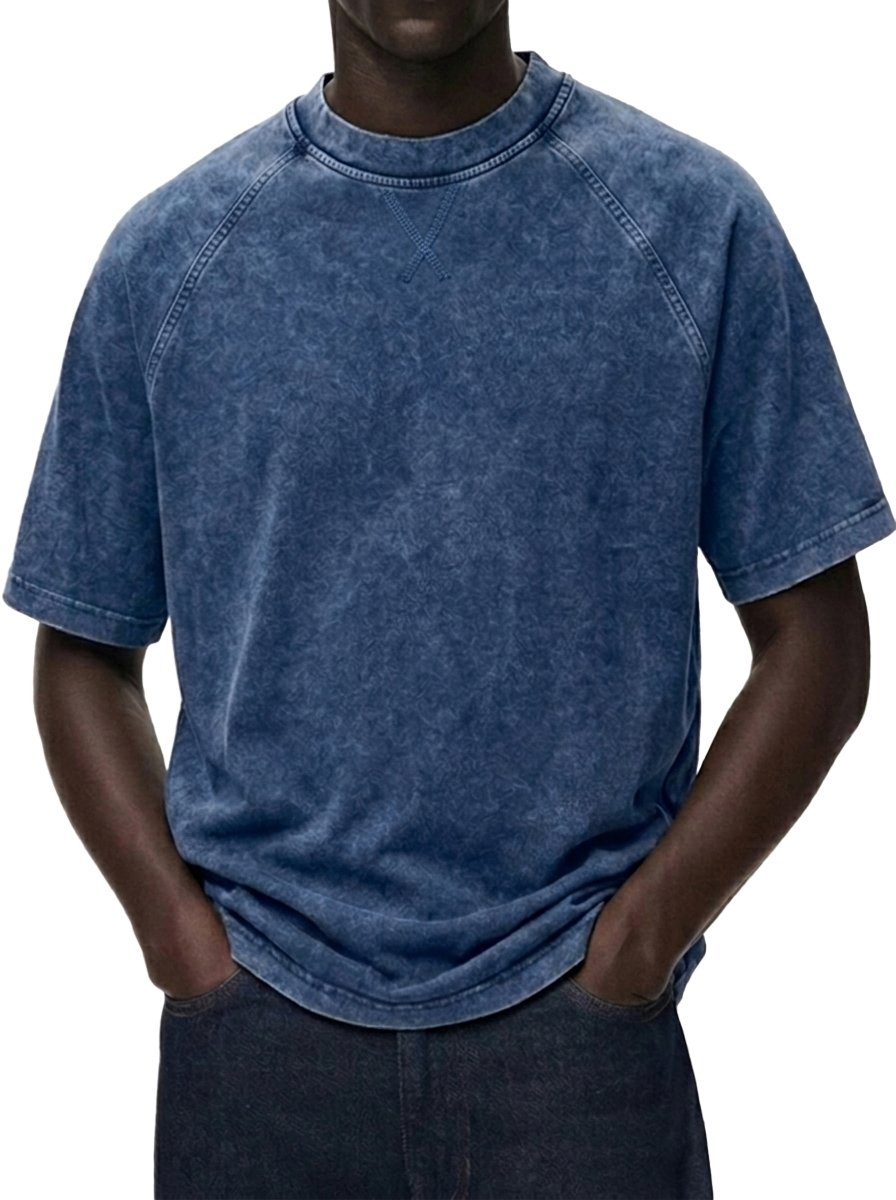 Men's Washed  Distressed Raglan Sleeve Crewneck T-Shirt