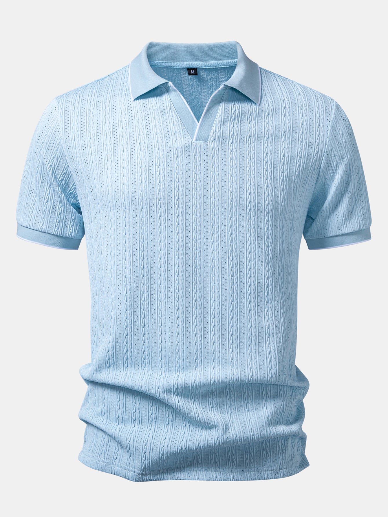 Men's Fashion Casual Jacquard-Knit Short-Sleeve Top with Seagull Collar