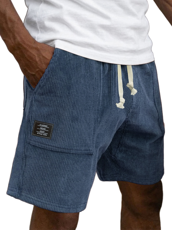 Men's Casual Retro Corduroy Embroidered Logo Loose-fitting Casual Shorts