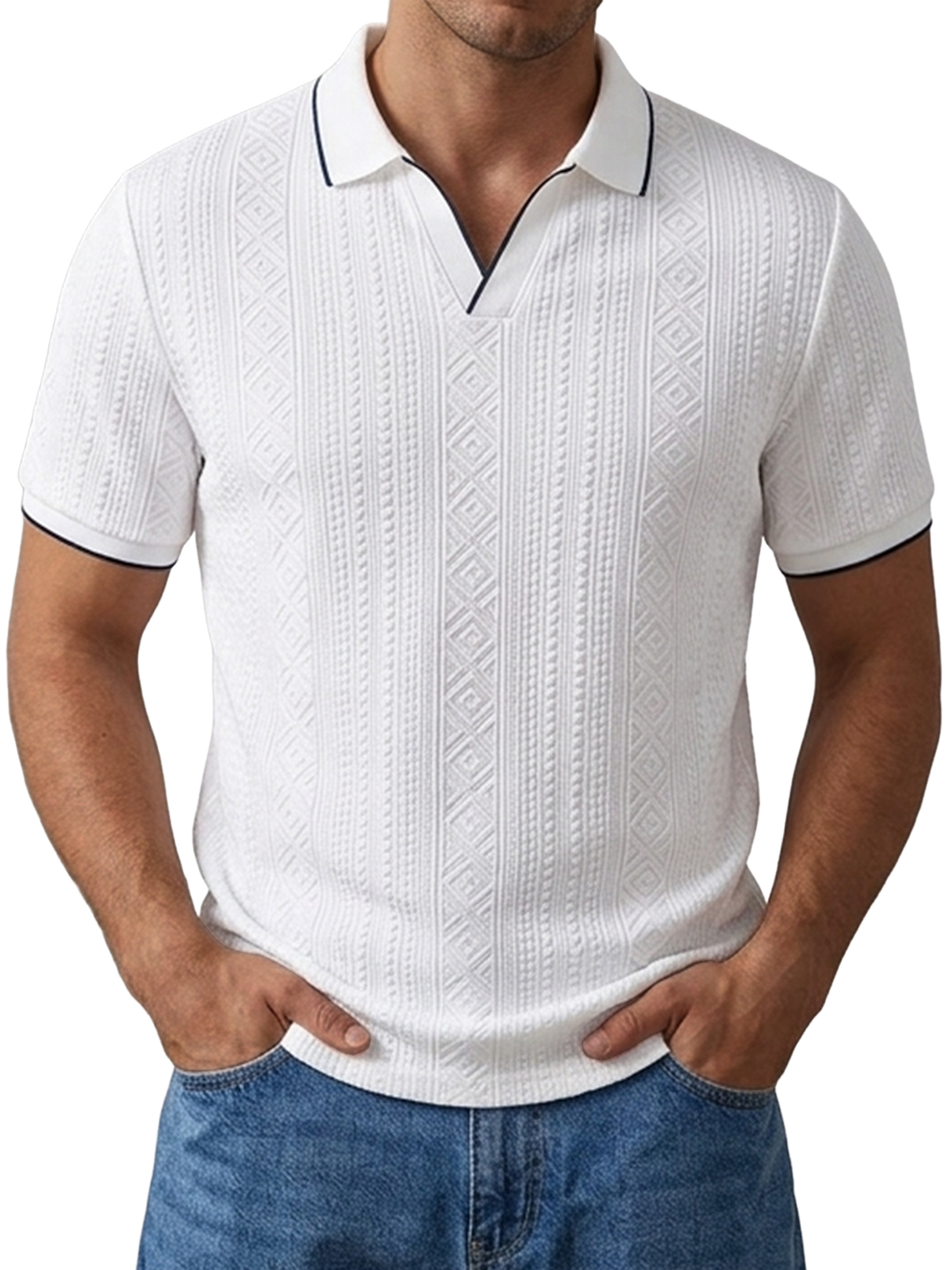Casual & Versatile Textured V-Neck Polo Shirt