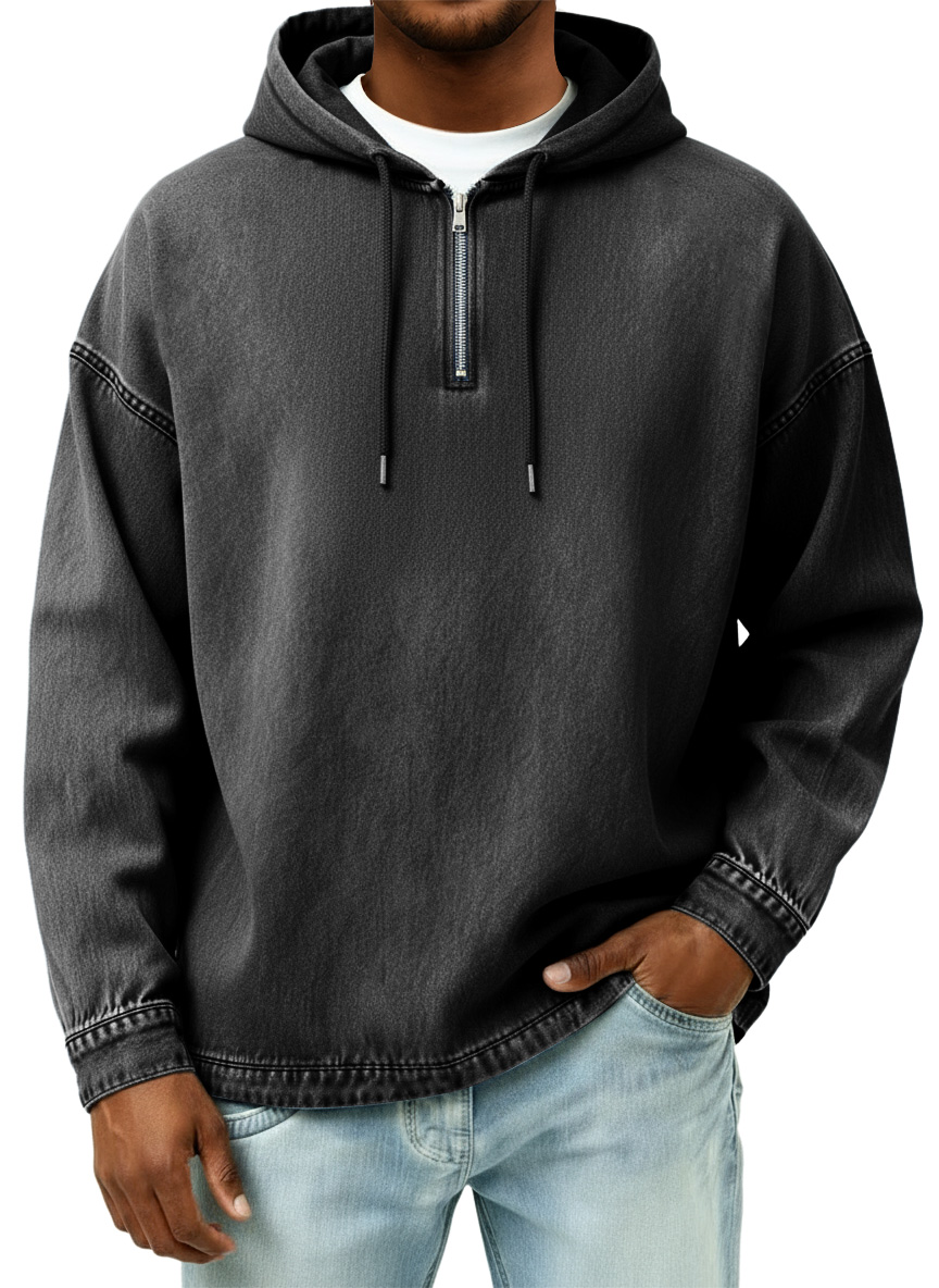 Men's Retro Casual Quarter Zip Hooded Sweatshirt