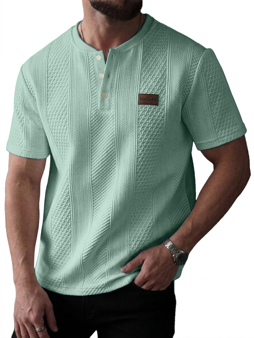 Men's Jacquard-Striped Short Sleeve Henley Top