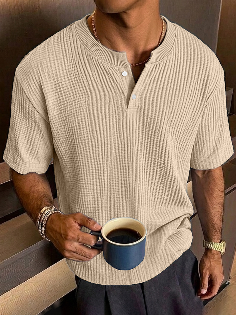 Men's Everyday Casual Textured Short-Sleeve Henley Shirt