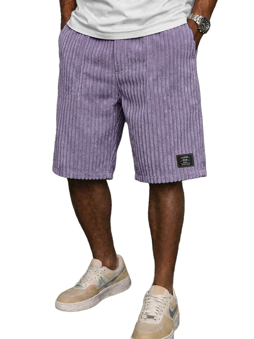 Men's Retro Corduroy Embroidered Logo Loose-fitting Shorts