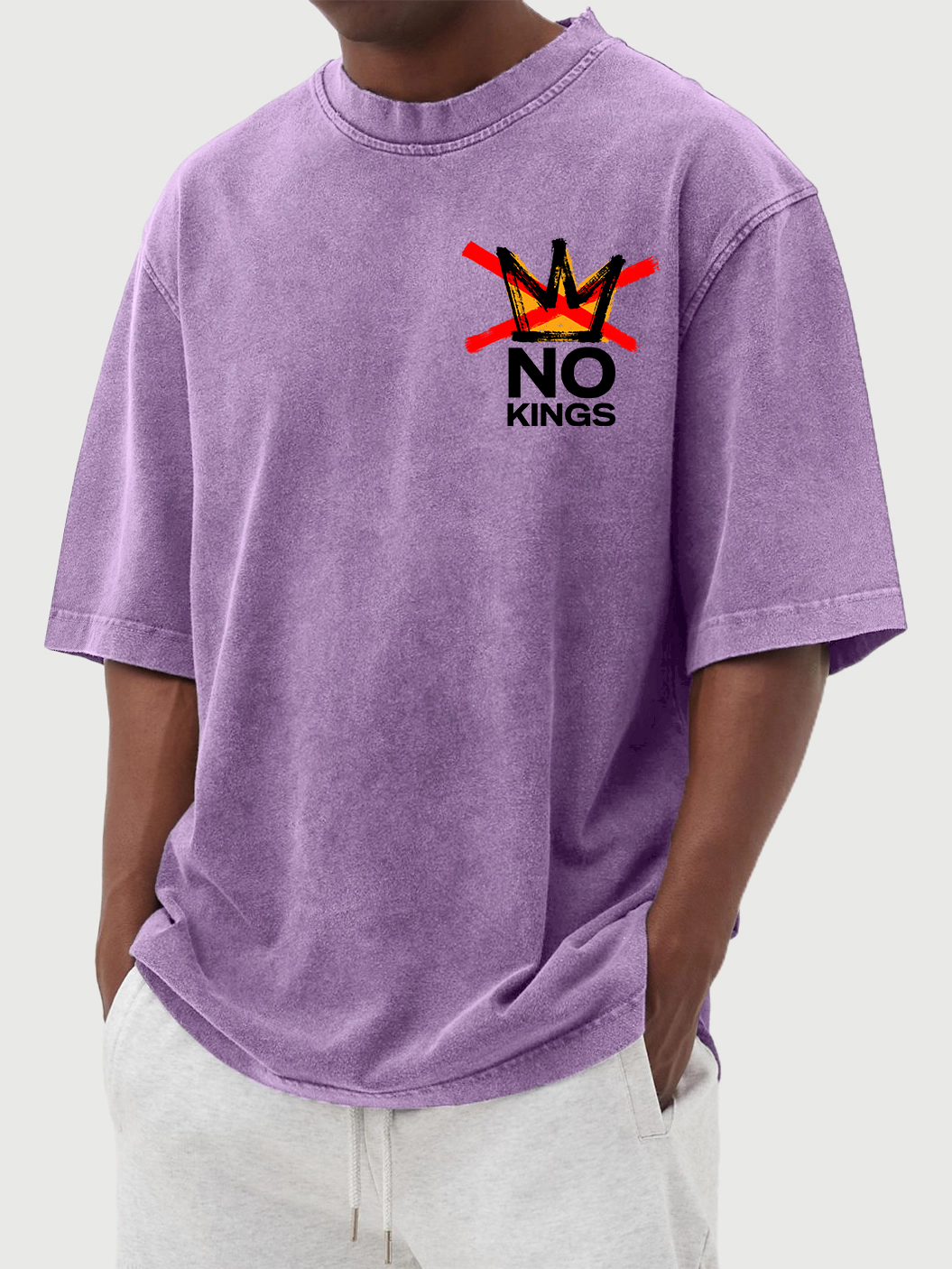 Men's 100% Cotton Washed And Distressed Vintage No Kings Print T-shirt