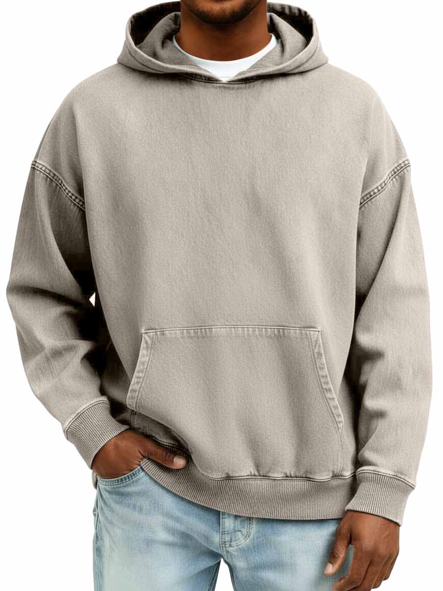 Men's 100% Cotton Retro Casual Washed Distressed Hooded Sweatshirt