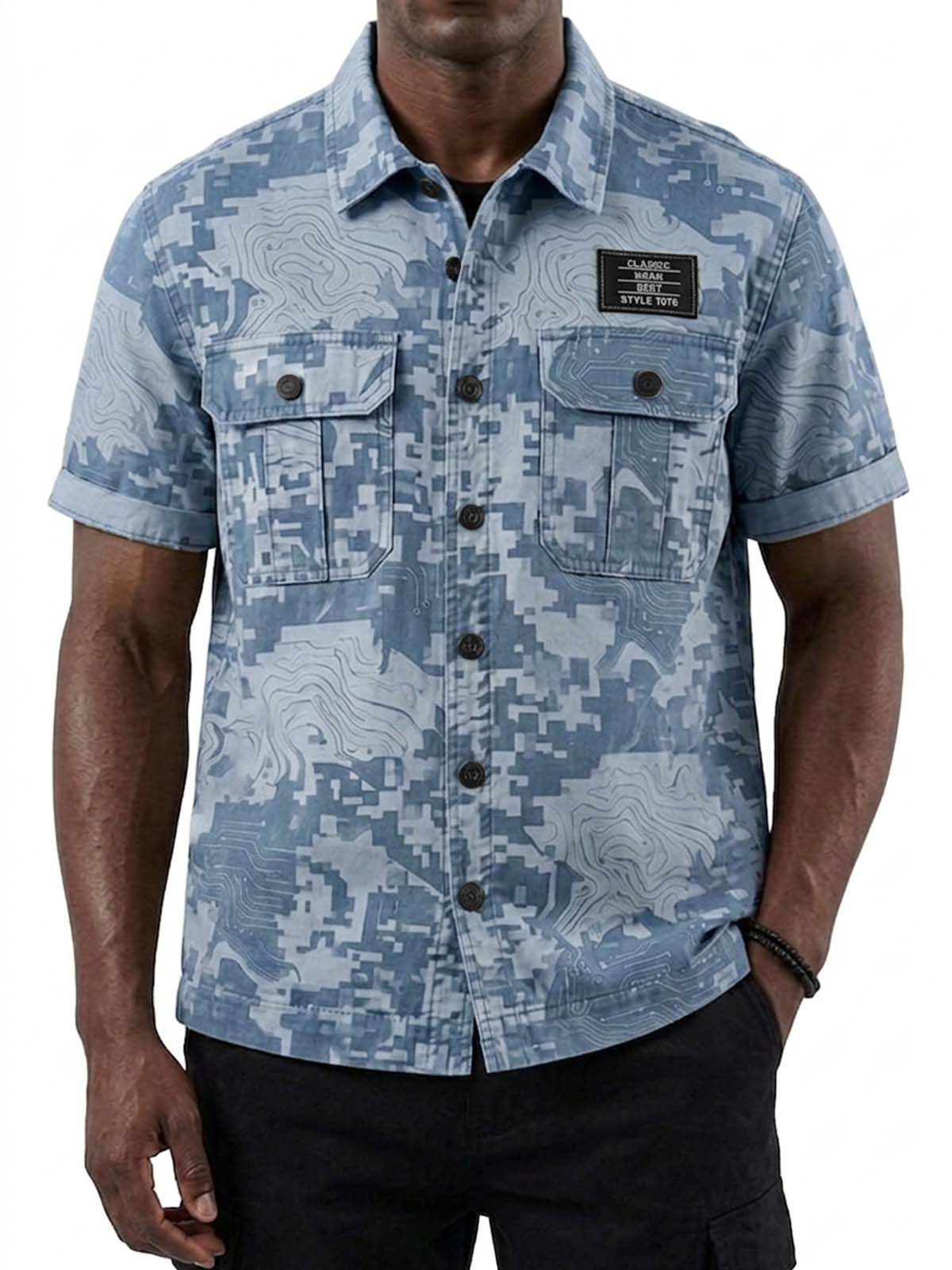 Digital Camouflage Double-Pocket Basic Cargo Shirt