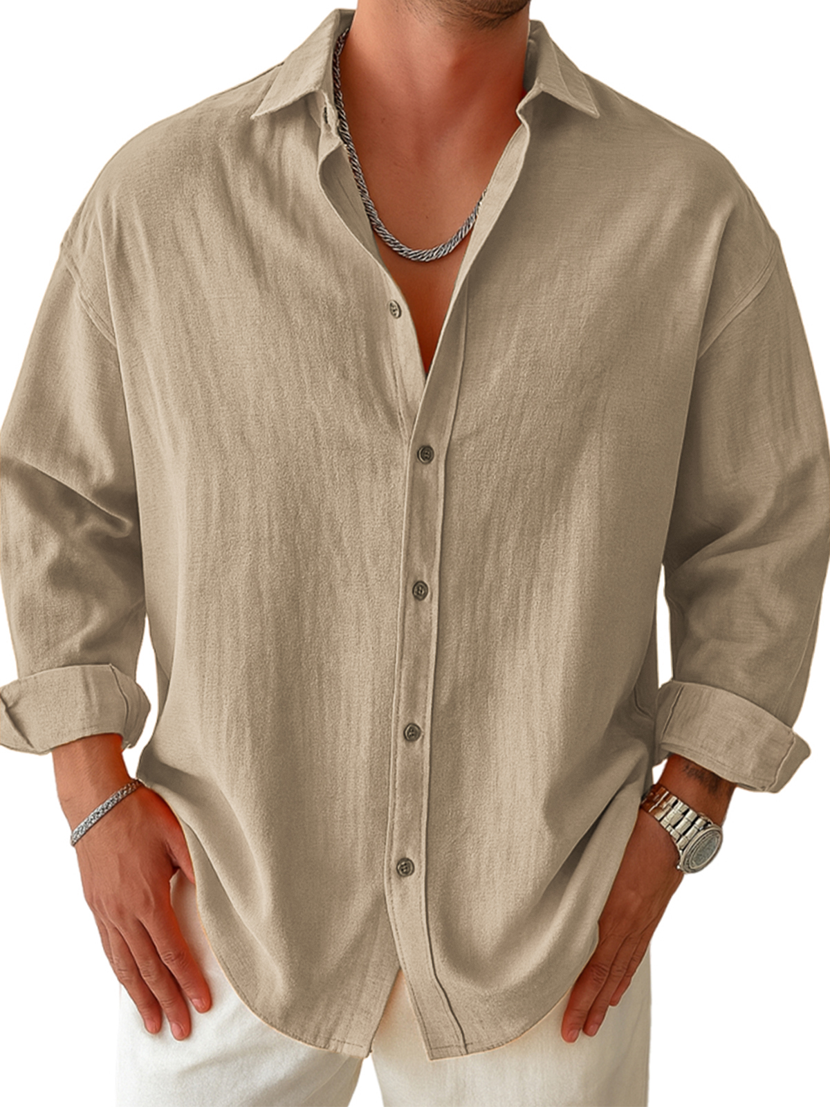 Men's Casual Pleated Long-sleeved Shirt