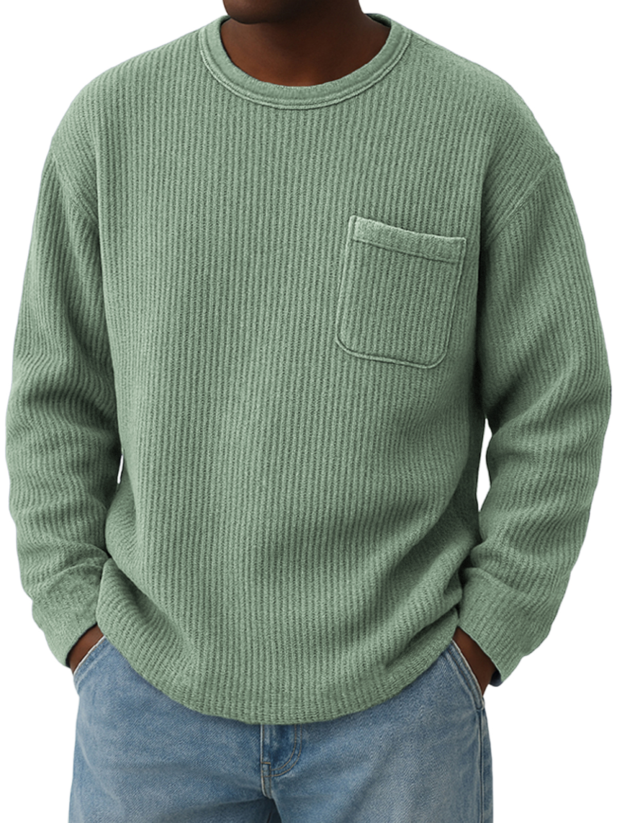 Men's Stylish Corduroy Ribbed Pullover with Chest Pocket