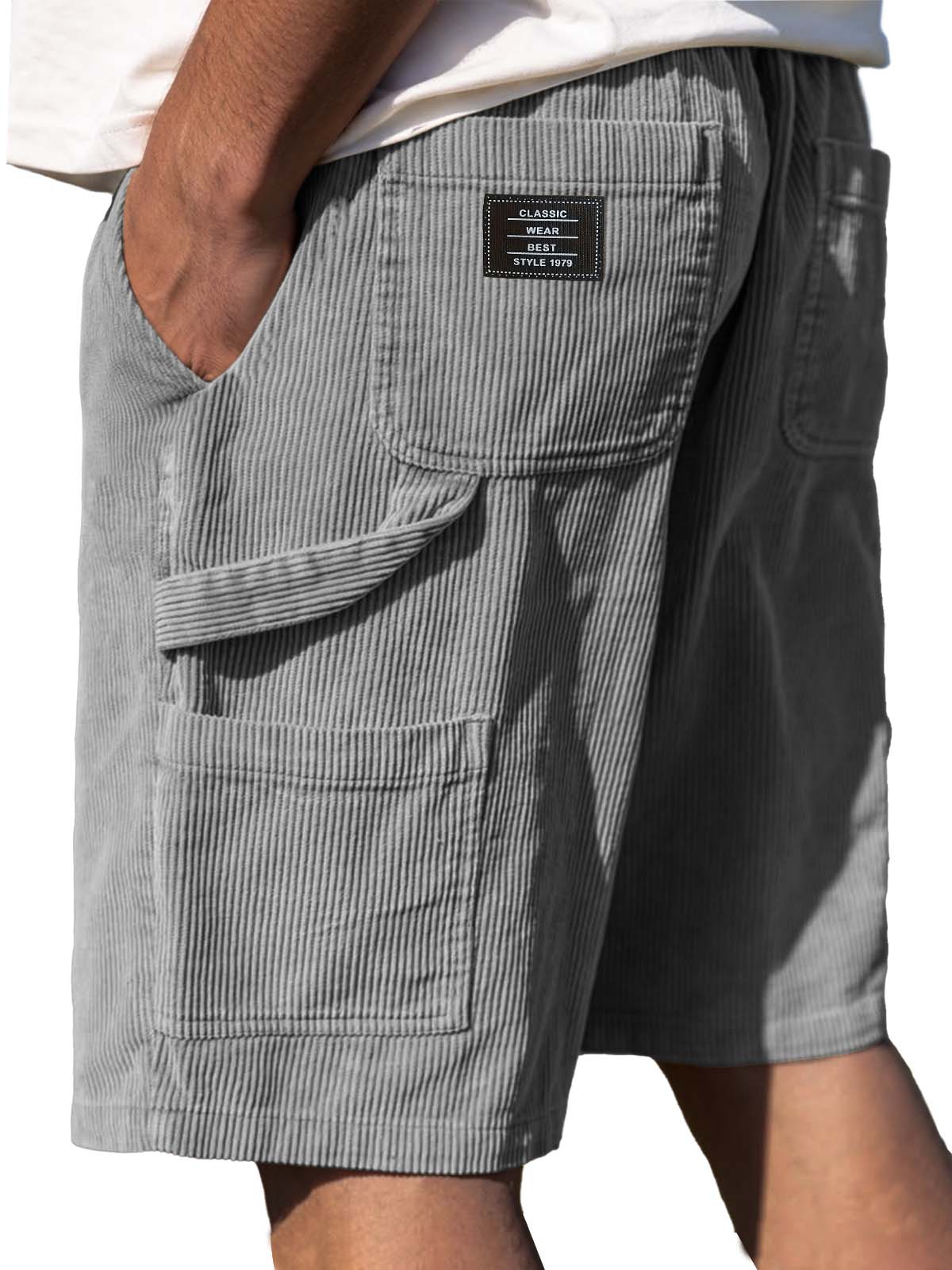 Men's Retro Embroidered Suede Logo Corduroy Stylish Drawstring Casual Shorts