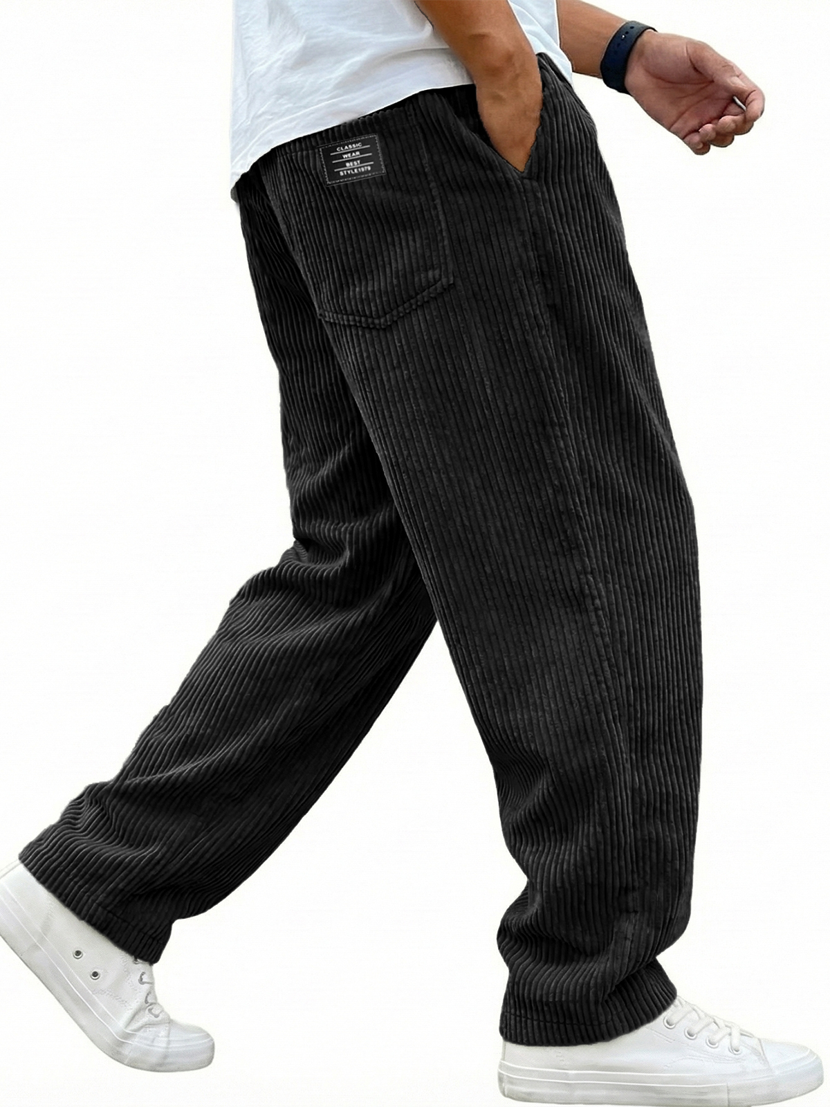 Men's Simple Casual Corduroy Trousers with Embroidered Label