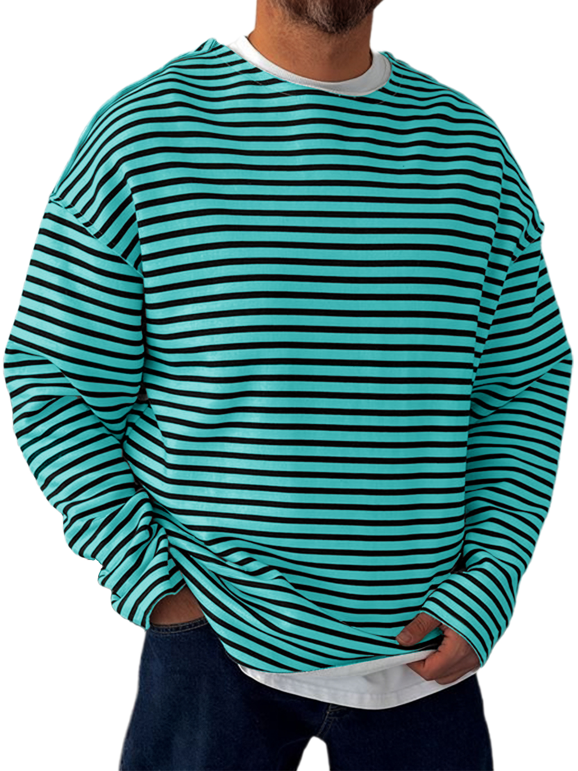 Men's Retro Horizontal Striped, Everyday, Comfortable Long-sleeved T-shirt