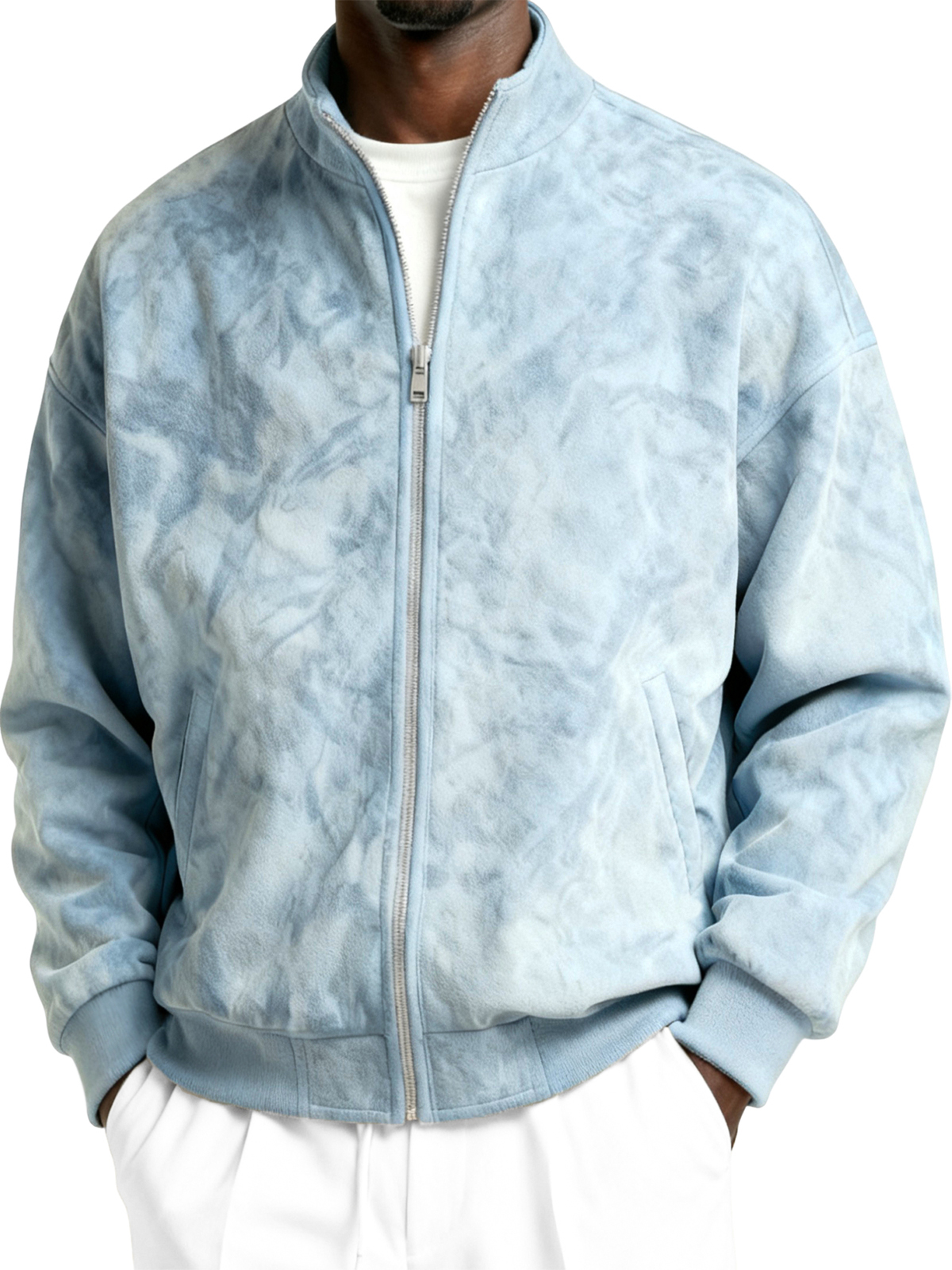 Men's Faxu Suede Textured Comfort Zip-Up Jacket