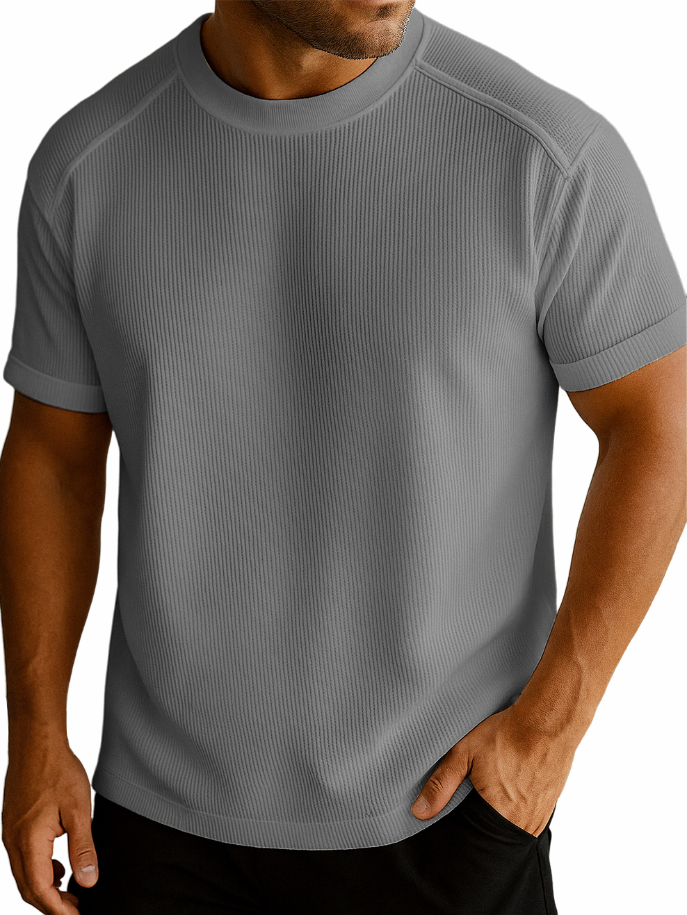 Men's Waffle Fabric Slim Textured Short-sleeved T-shirt