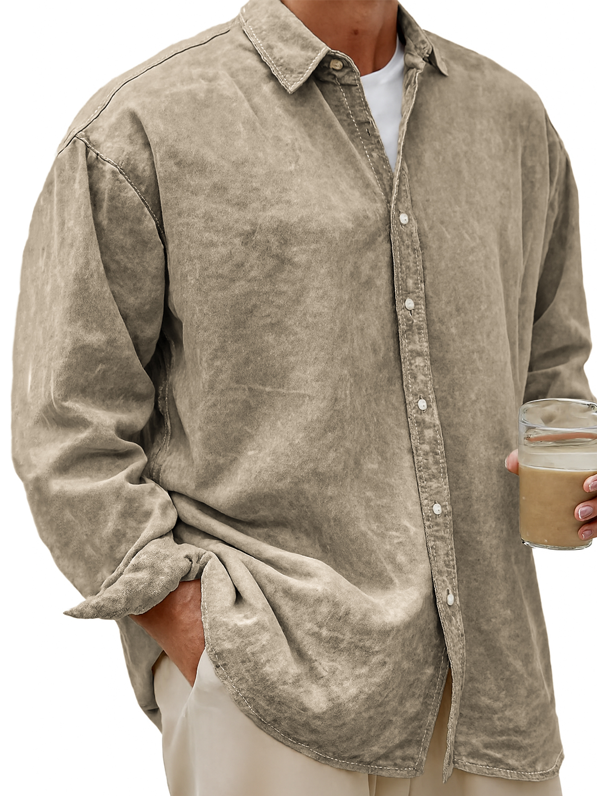 Men's Vintage Dyed Lyocell Casual Everyday Long-sleeved Shirt
