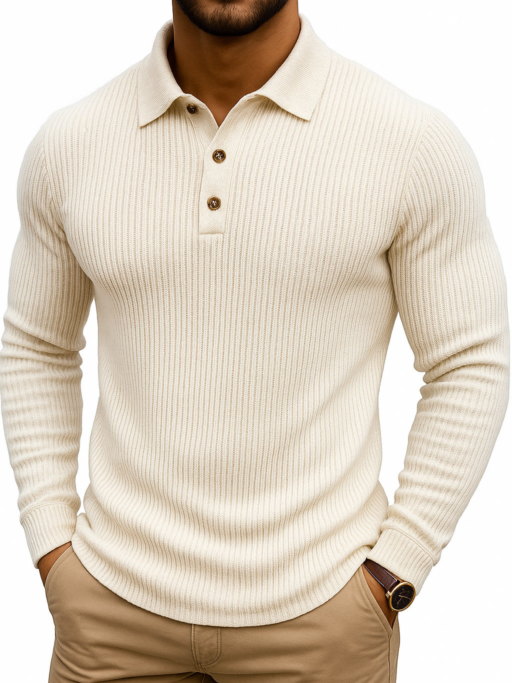 Simple Casual Striped Stretch Long-sleeved Polo Shirt