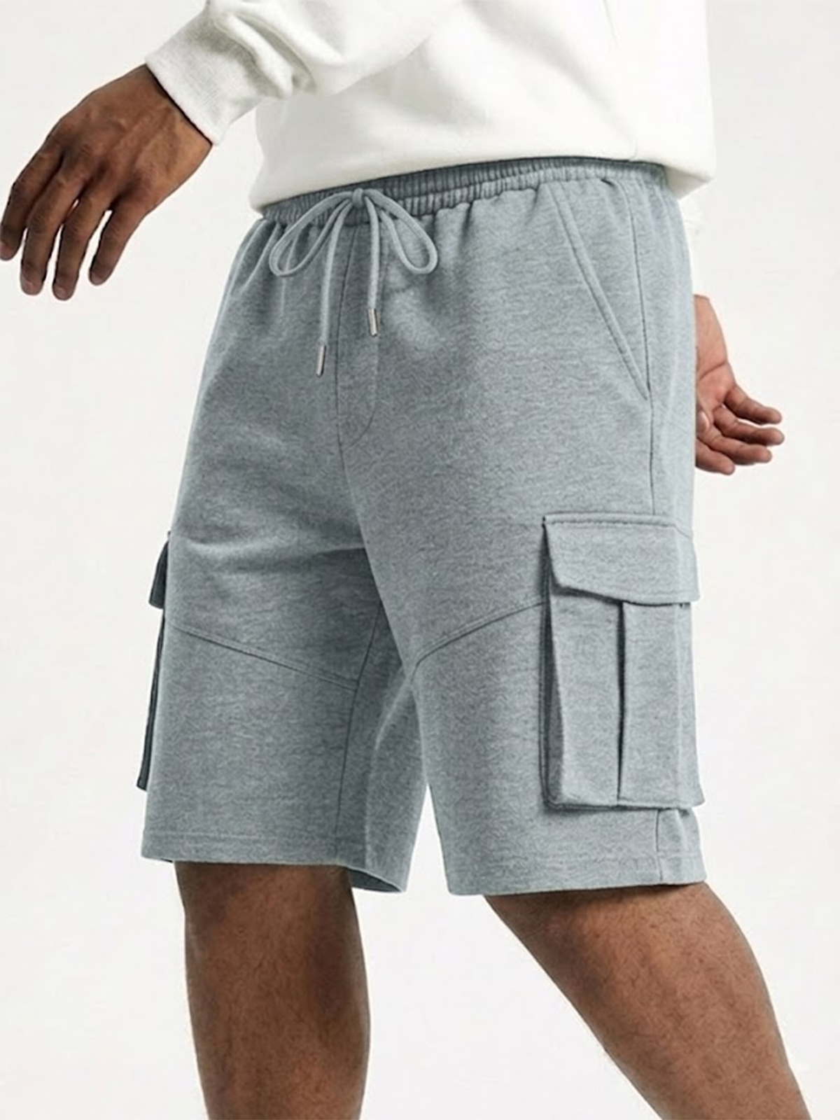 Men's Solid Color Workwear Style Multi-pocket Drawstring Elastic Waist Casual Shorts