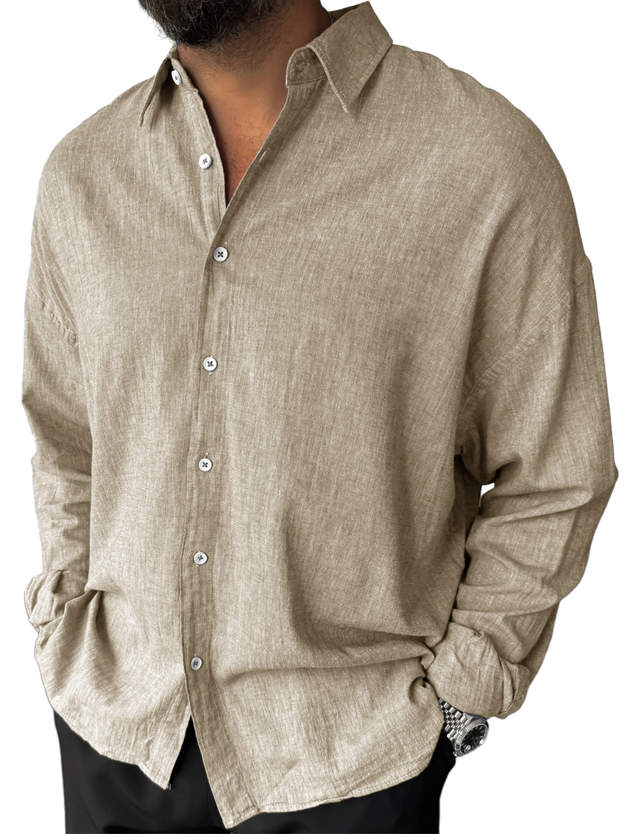 Men's Cotton And Linen Casual Comfortable Everyday Long Sleeved Shirt