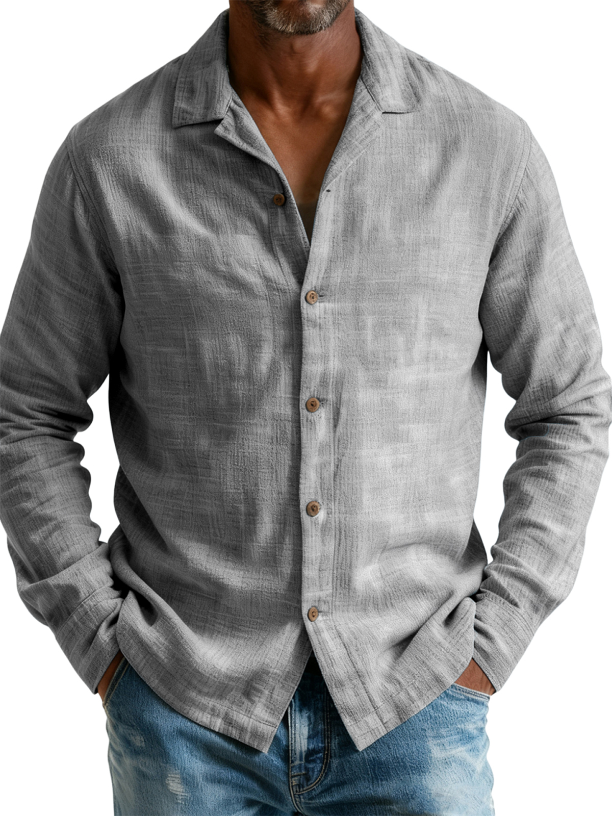 Men's Breathable Cotton and Linen Simple Casual Long-sleeved Shirt