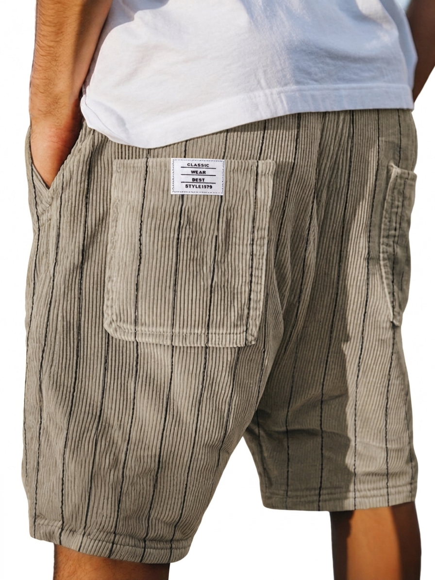 Retro Corduroy Striped Basic Casual Shorts