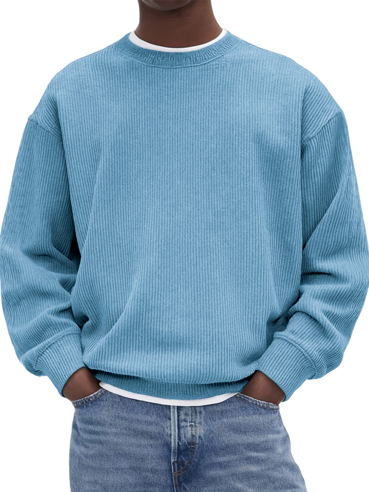 Men's Stylish Corduroy Crew Neck Basic Pullover