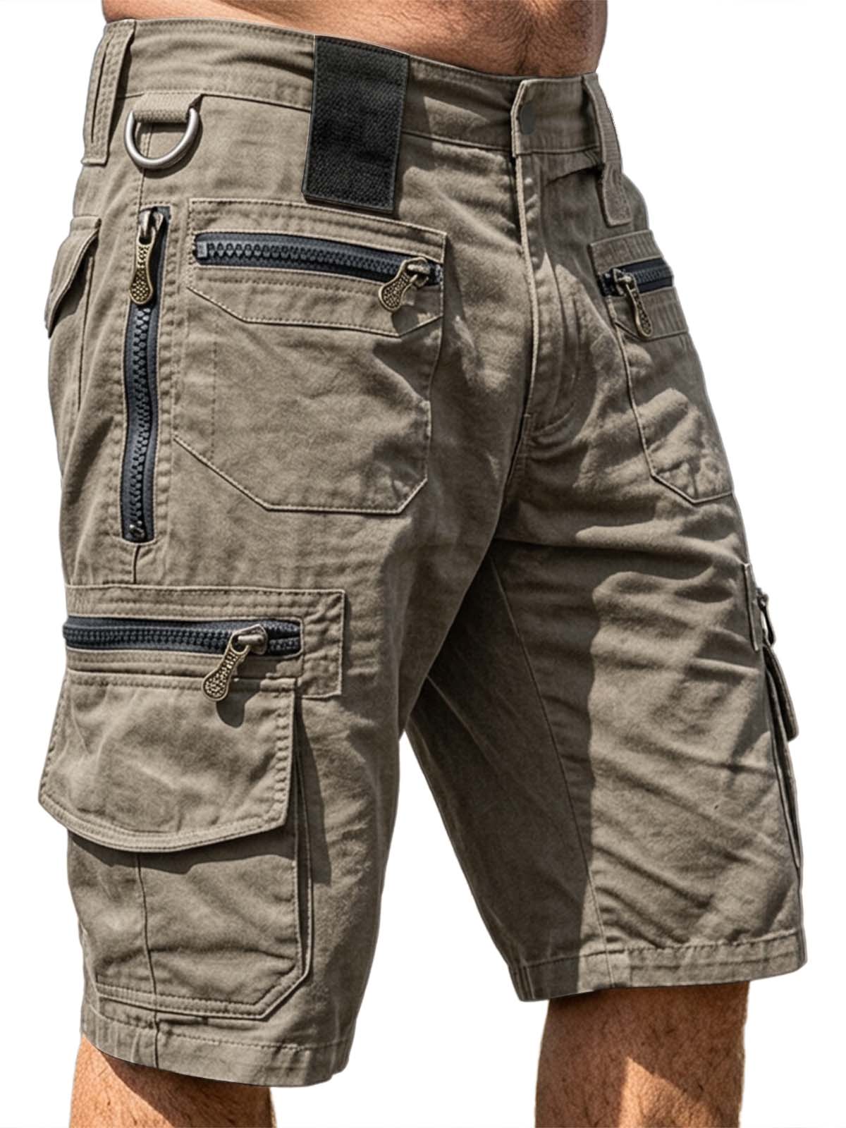 100% Cotton Multi-Pocket Cargo Shorts with Zipper Design