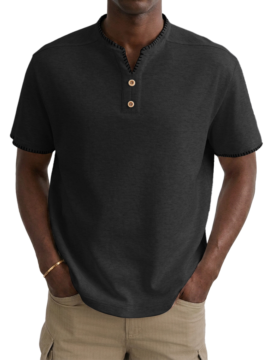 intage Loose Hand-Stitched Men Top, Minimal Casual Handcrafted Seam Design