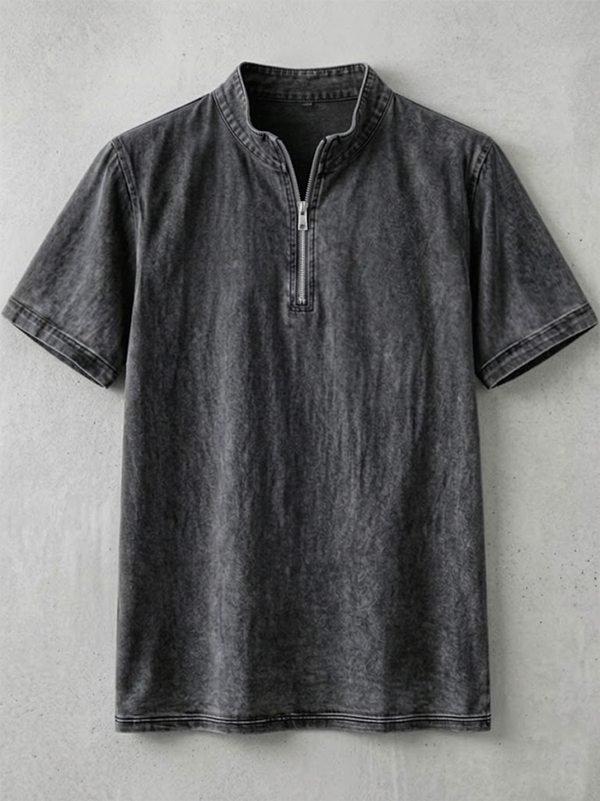 Men's Retro Solid Color Half-Zip Pullover T-Shirt