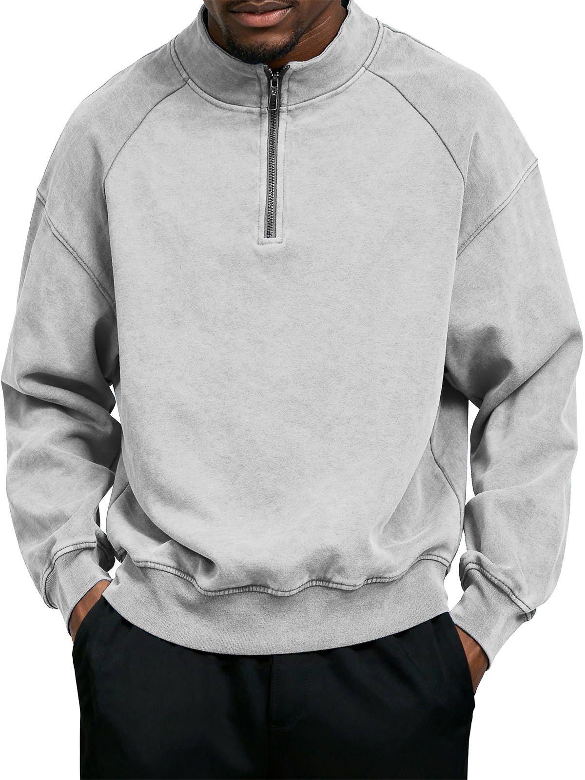 Men's Casual Simple Stand Collar Zipper Sweatshirt