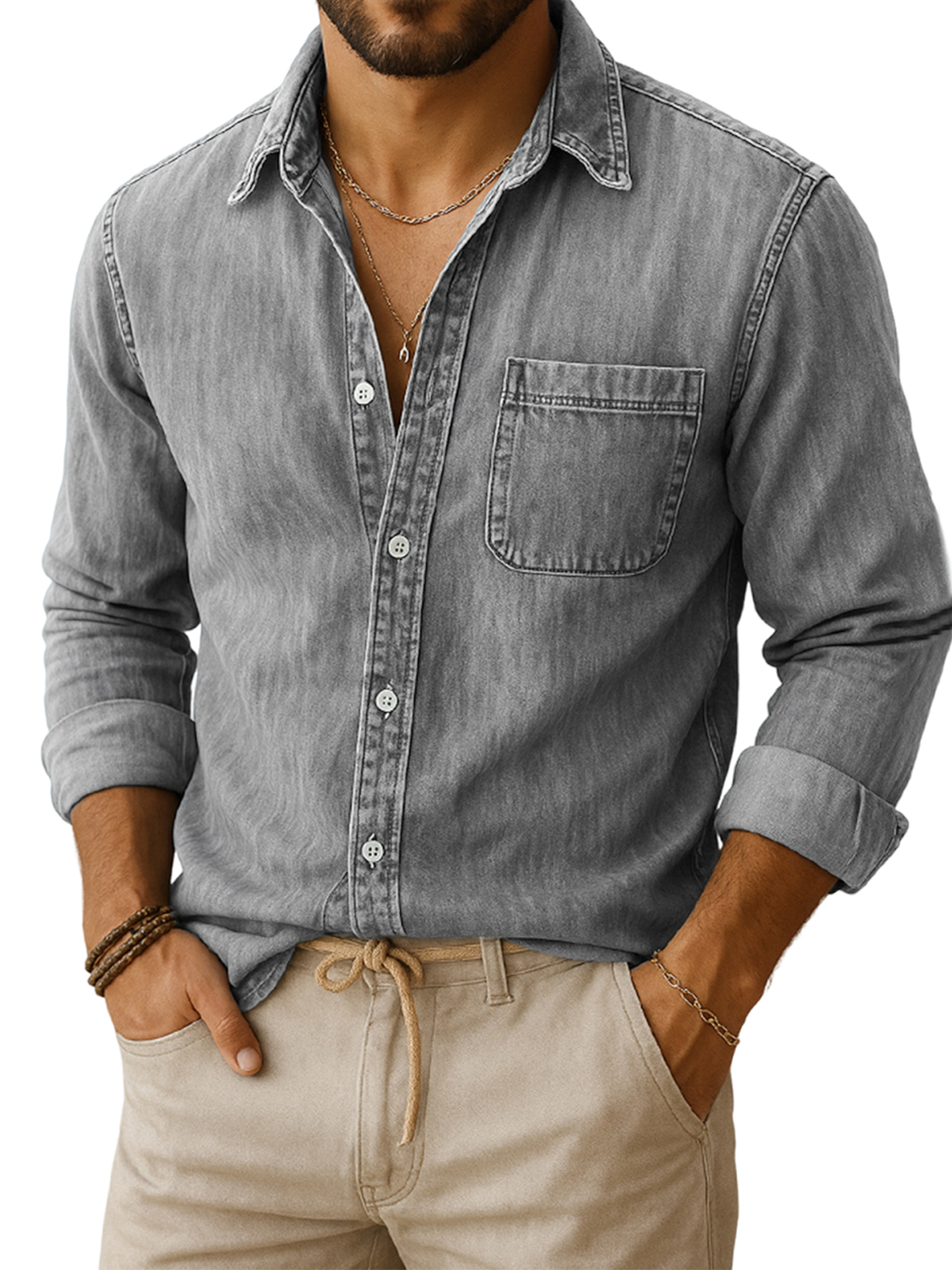 Men's Vintage Casual Everyday Long-sleeved Shirt With Chest Pocket