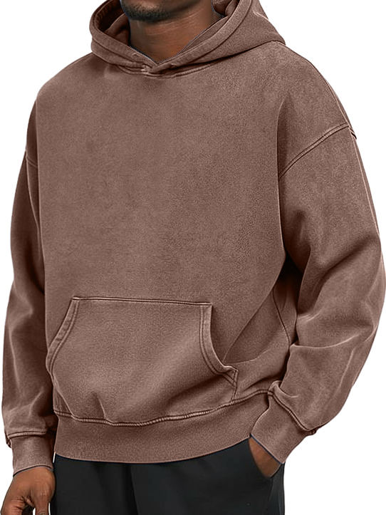 Men's 100% Cotton Washed And Distressed Vintage Casual Pocket Hooded Sweatshirt
