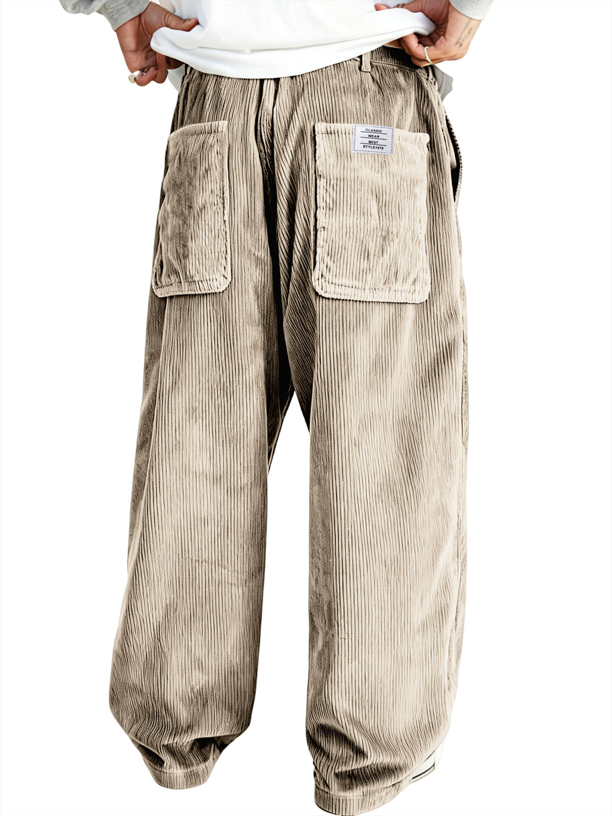 Men's Multi-pocket Stylish Corduroy Ribbed Casual Trousers with Embroidered Label