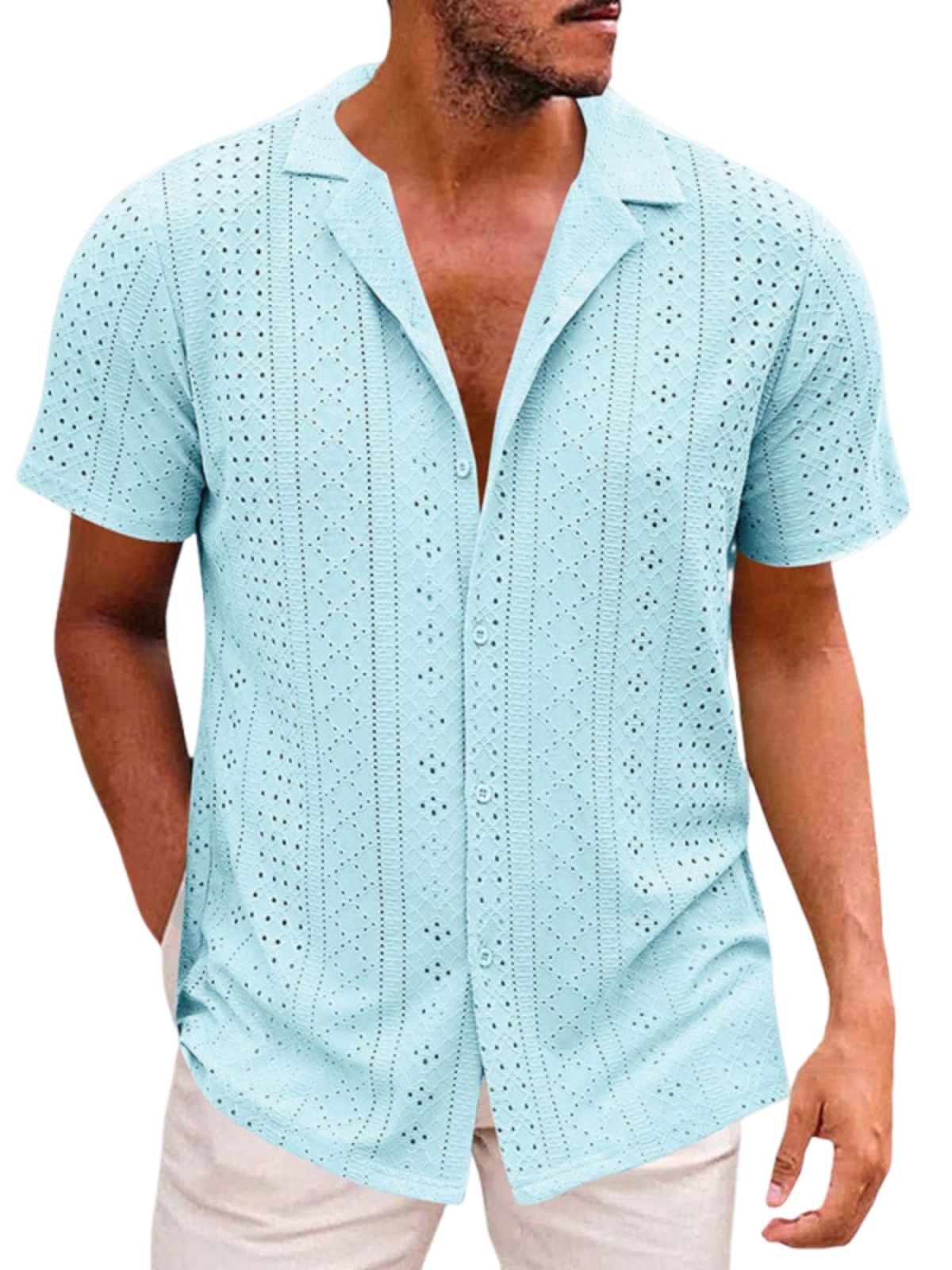Men's Jacquard Cuban Collar Short-sleeved Shirt