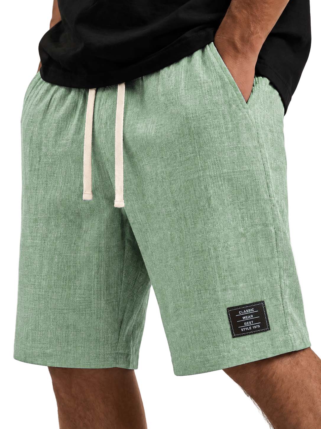 Linen Embroidered Logo Casual Basic Shorts
