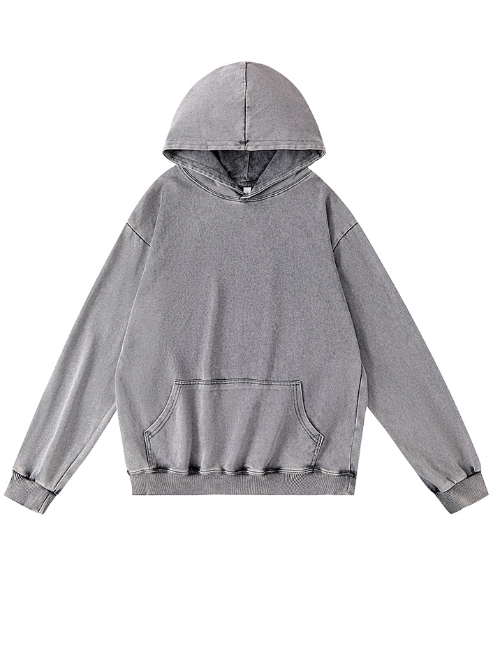 Men's 100% Cotton Washed And Distressed Vintage Casual Pocket Hooded Sweatshirt