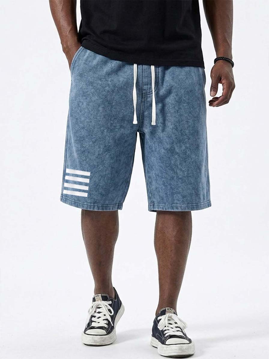 100% Cotton Washed & Distressed Striped Basic Shorts