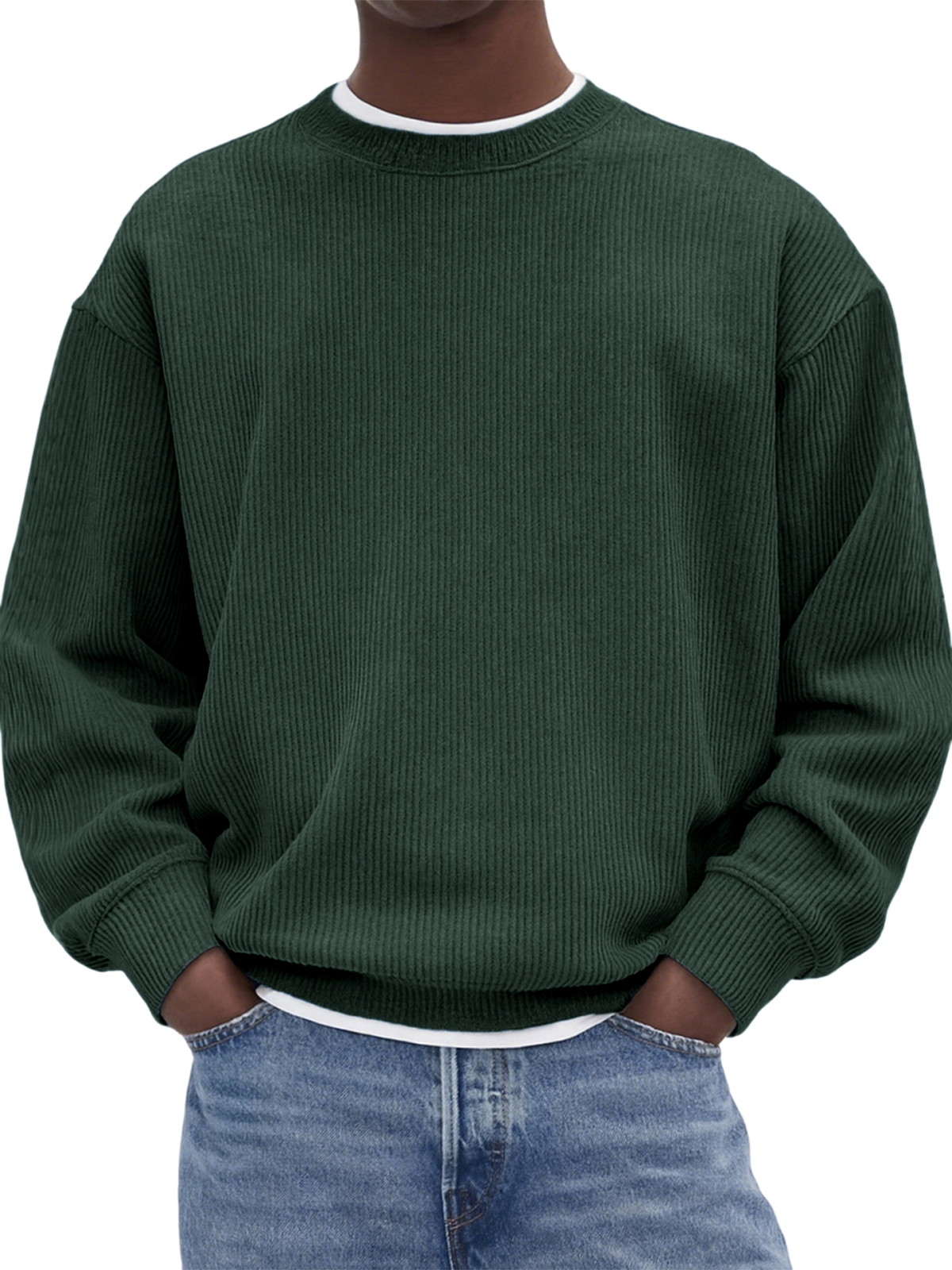 Men's Stylish Corduroy Crew Neck Basic Pullover