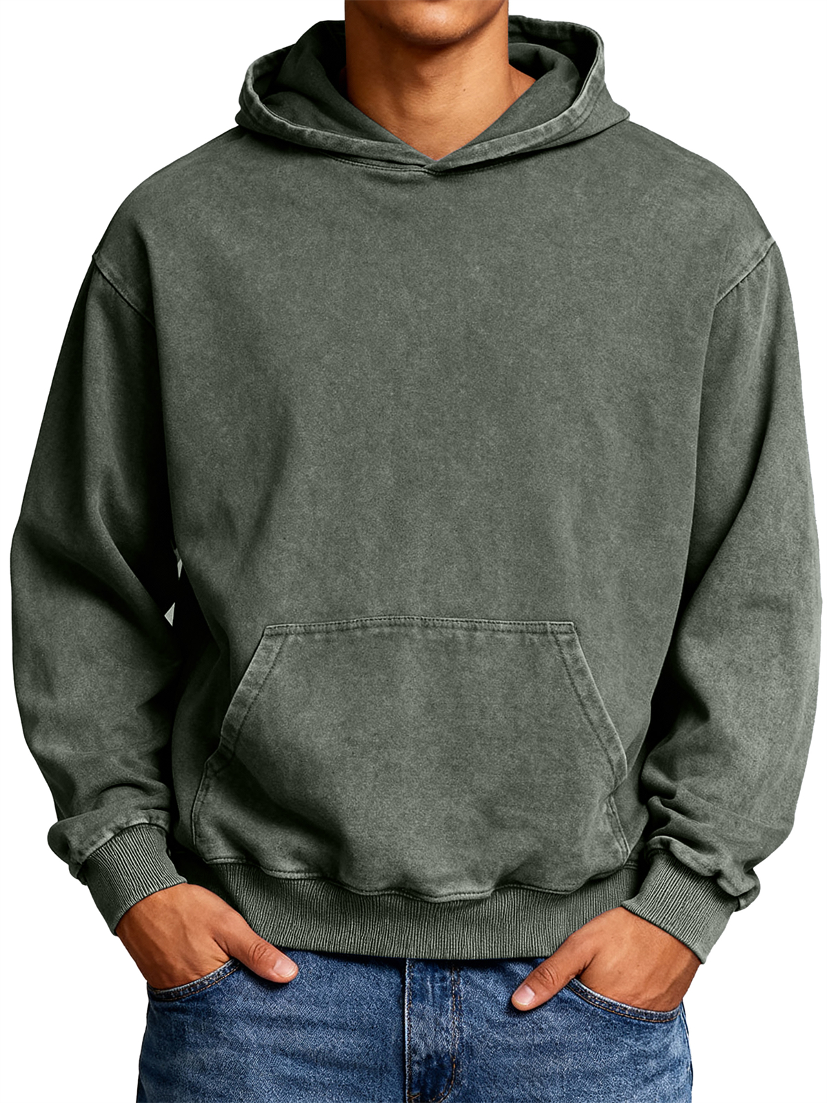 Men's 100% Cotton Washed Distressed Vintage Casual Hooded Sweatshirt