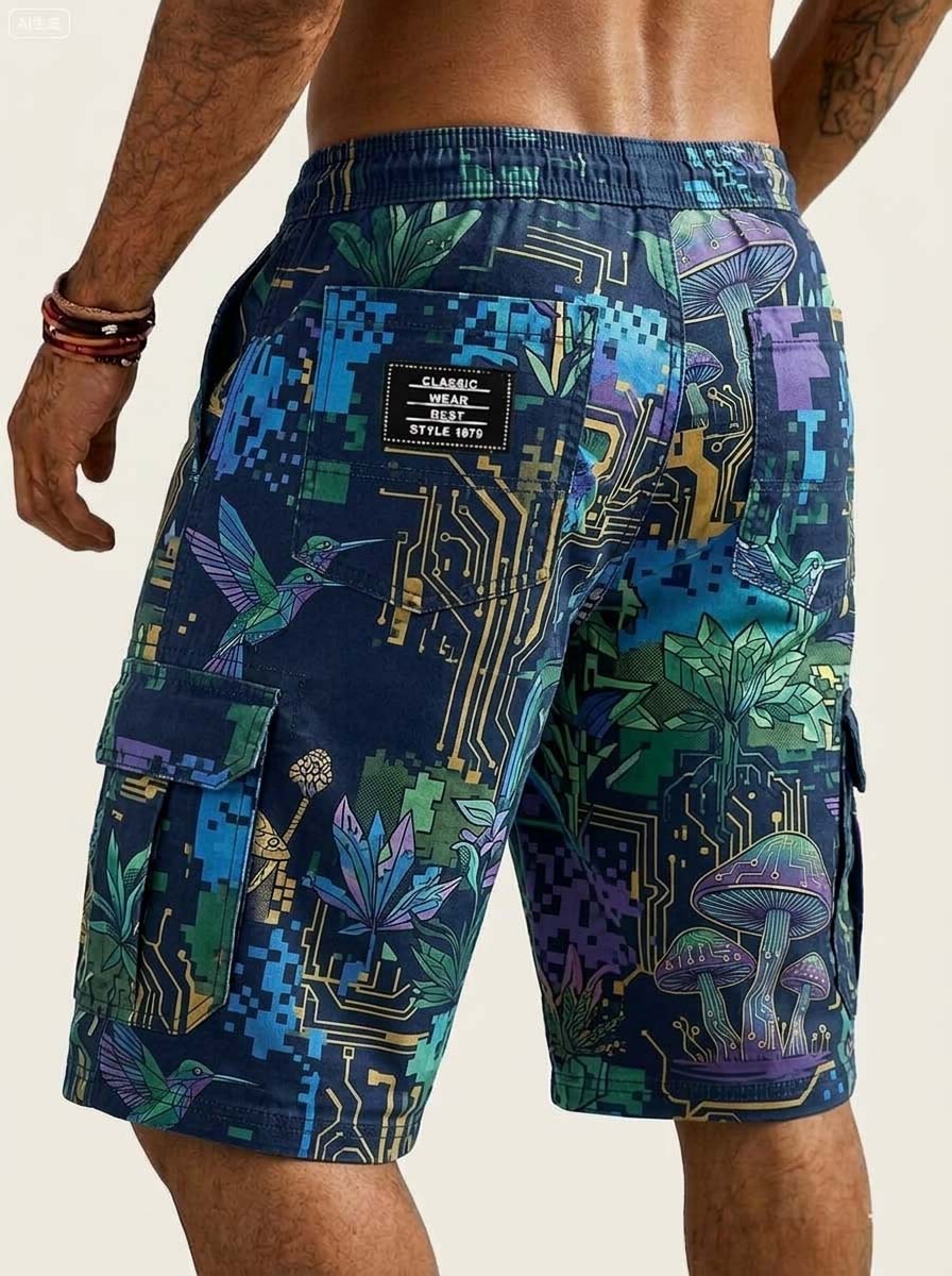 Digital Iridescent Mushroom Cargo Shorts