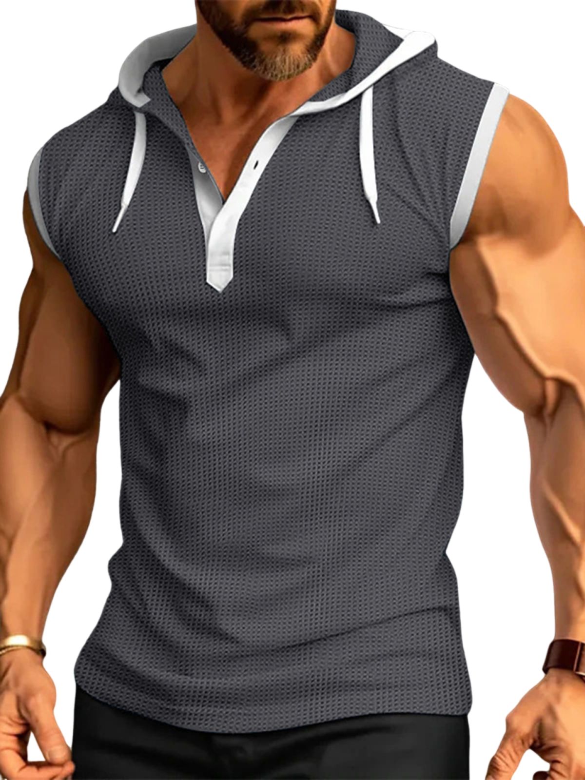 Men's Sleeveless Waffle Hooded Casual Fitness Sports Vest