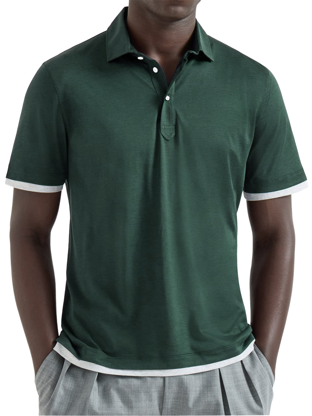 Men's Urban Casual Two-Piece Look Color-Blocked Short-Sleeved Polo Shirt