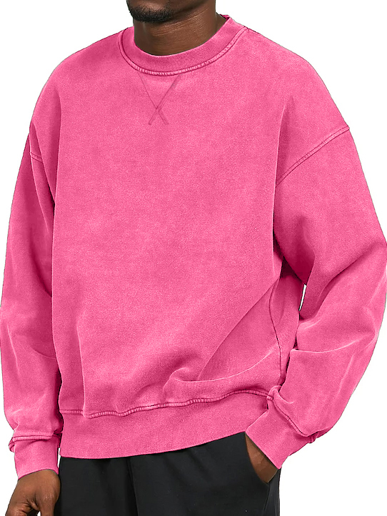 Men's Vintage Washed Distressed Crew Neck Cotton Long-Sleeve Sweatshirt