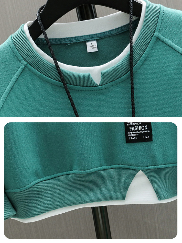 Men's Casual Solid Color Faux Two-piece Logo Crew Neck Sweatshirt