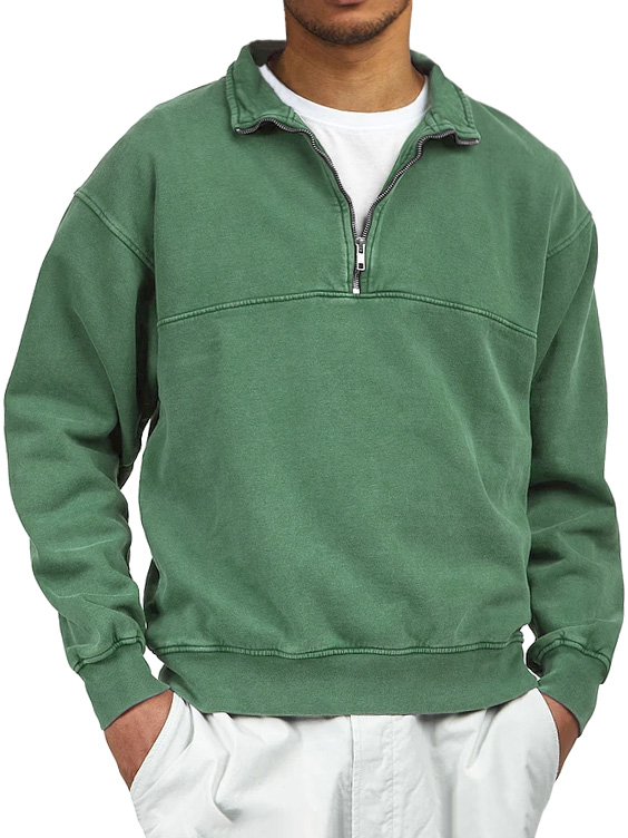 Men's Retro Distressed Quarter Zipper Stand Collar Long-Sleeve Sweatshirt