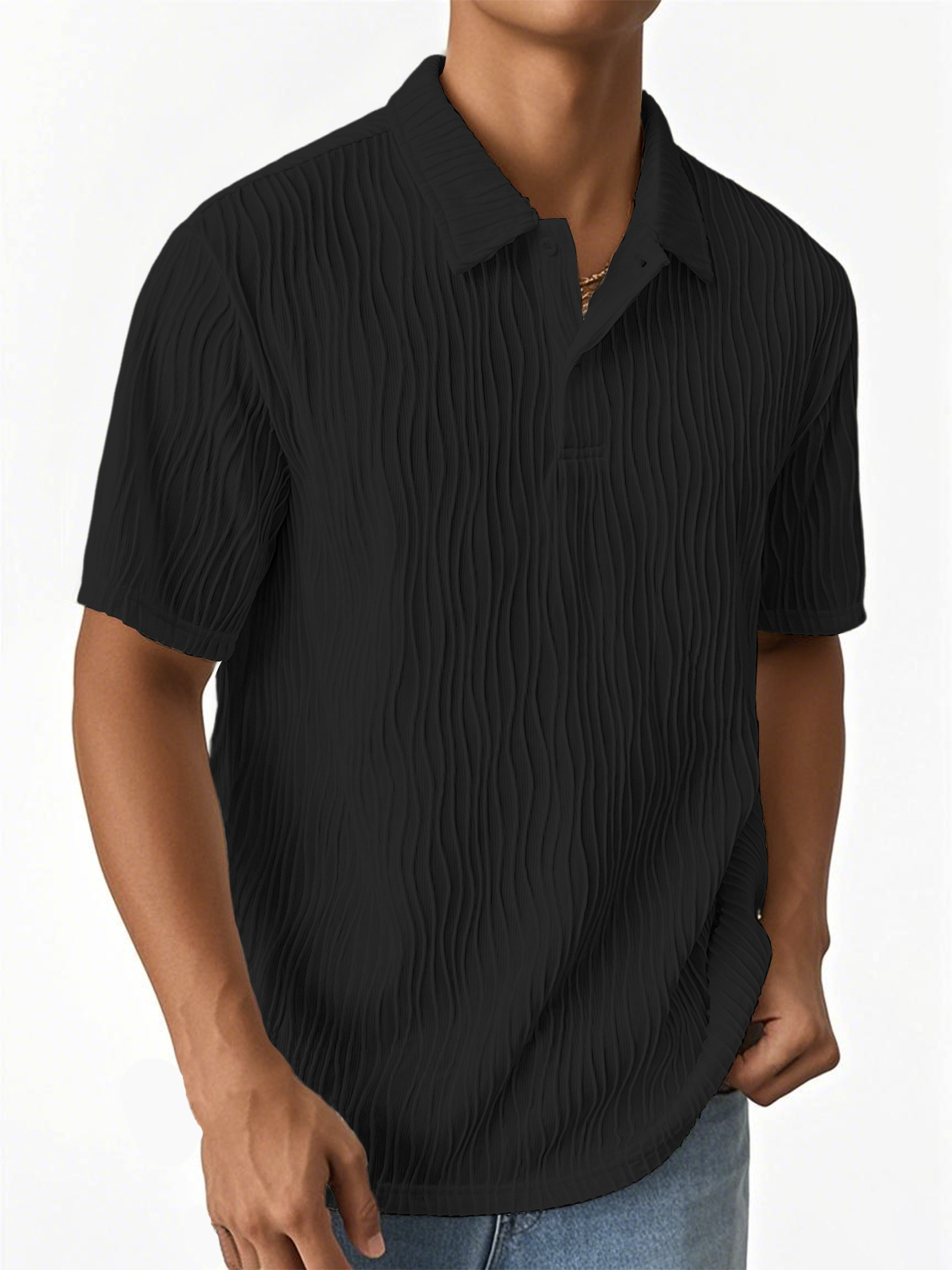 Men's Fashion Textured Jacquard Fabric Short-sleeved Polo