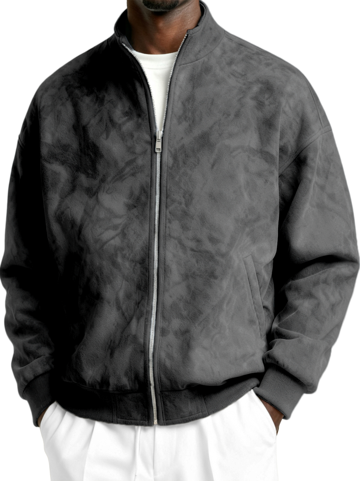 Men's Faxu Suede Textured Comfort Zip-Up Jacket