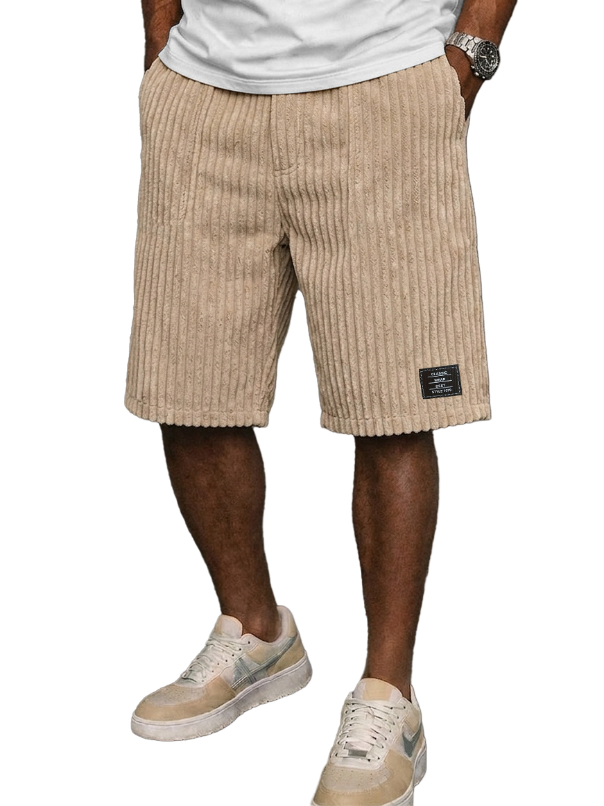 Men's Retro Corduroy Embroidered Logo Loose-fitting Shorts