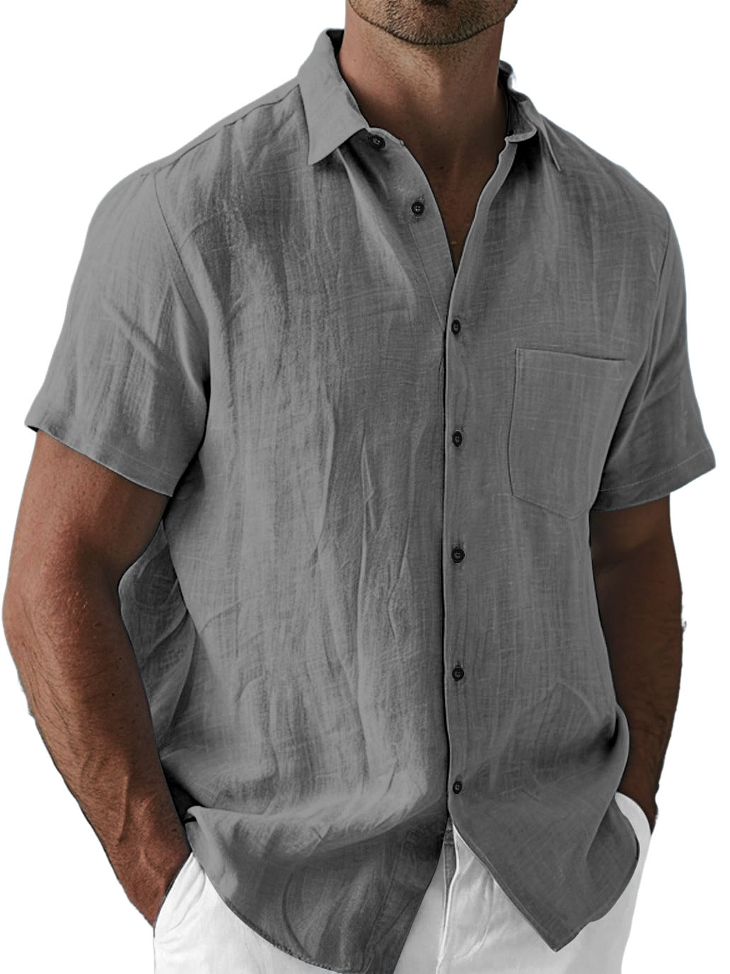 Men's Casual Cotton And Linen Versatile Daily Vacation Short-sleeved Shirt