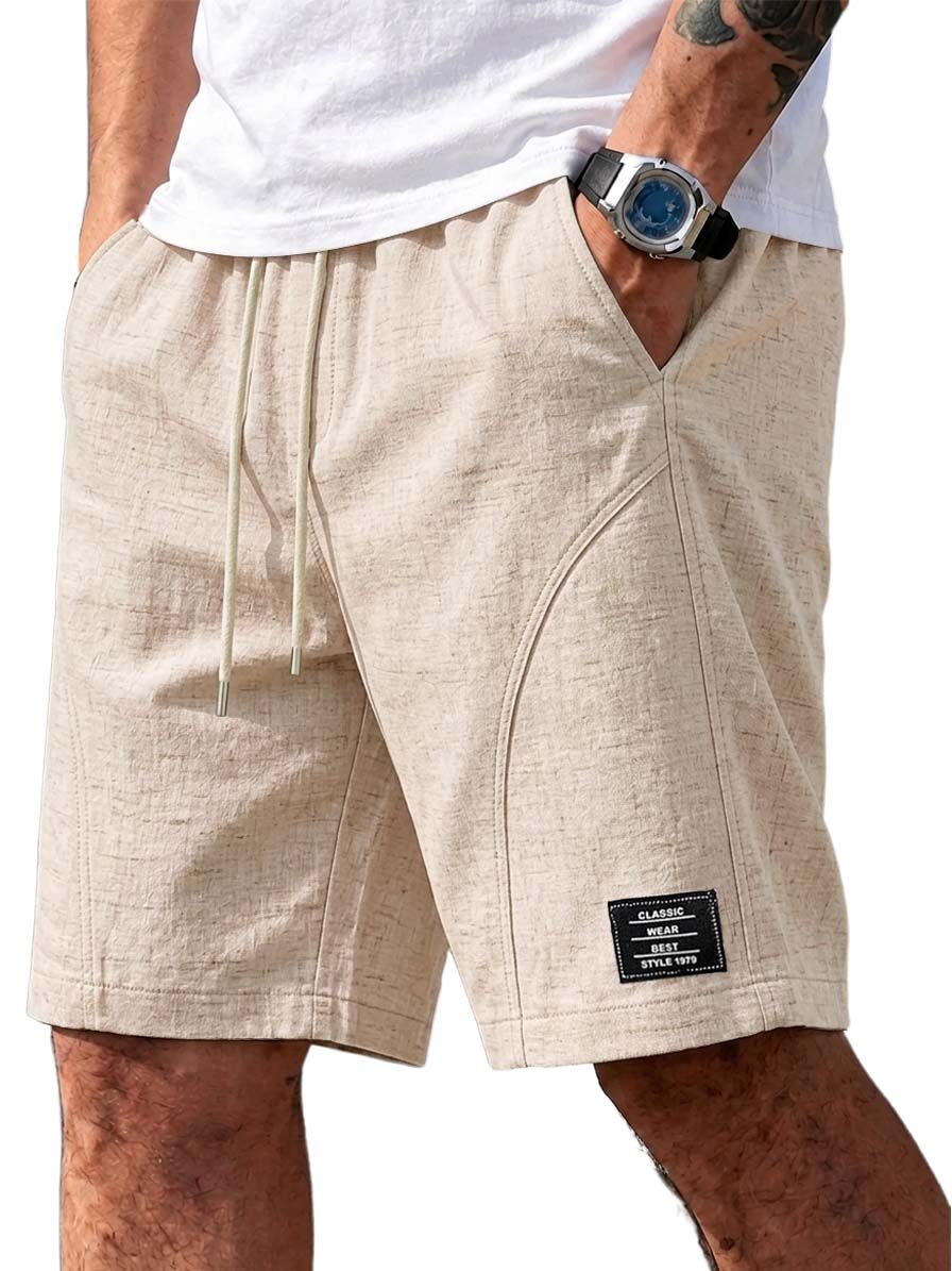 Men's Comfortable Cotton-Linen Casual Shorts with Embroidered Logo